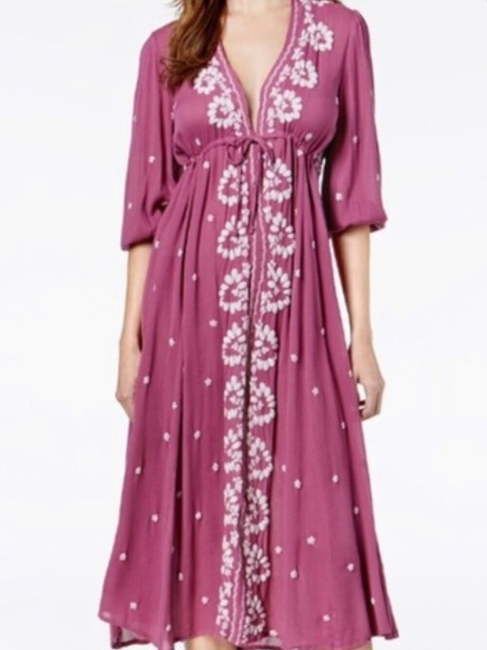 Free People Pink Embroidered Fable Midi Dress Size Medium